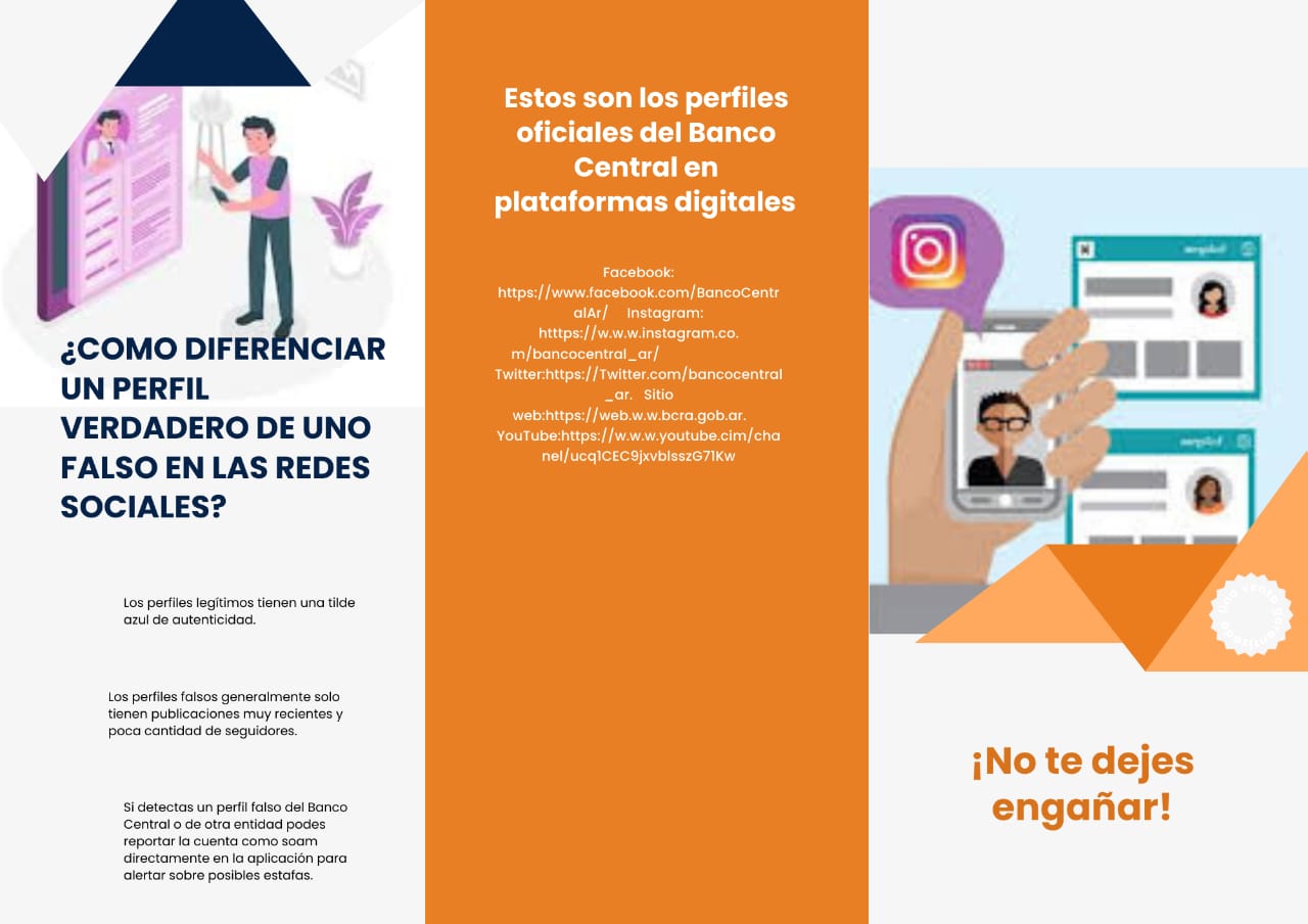 Tríptico como diferenciar un perfil verdadero de uno falso en las redes sociales