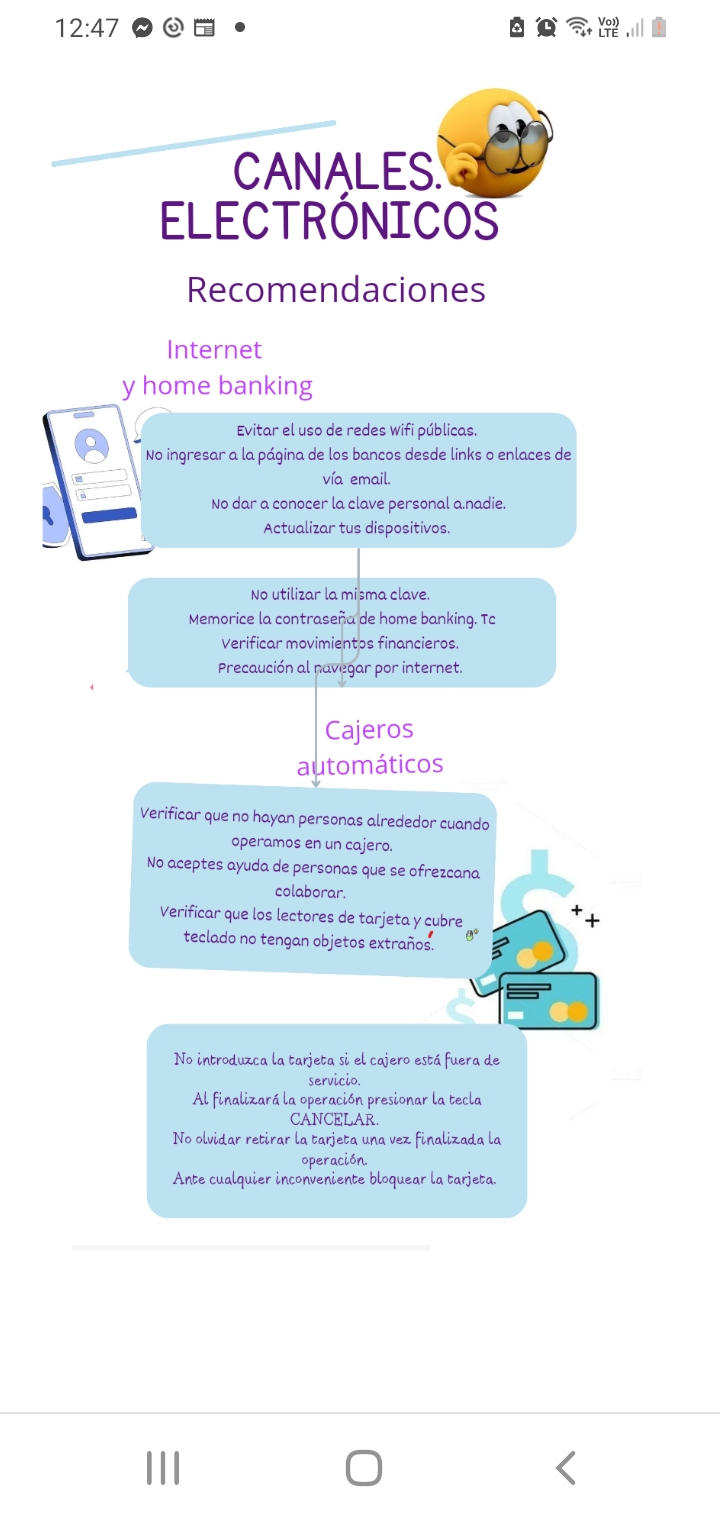 Uso de canales electrónicos.Homebankig y cajeros automáticos.Recomendaciones para evitar estafas y bloqueos.