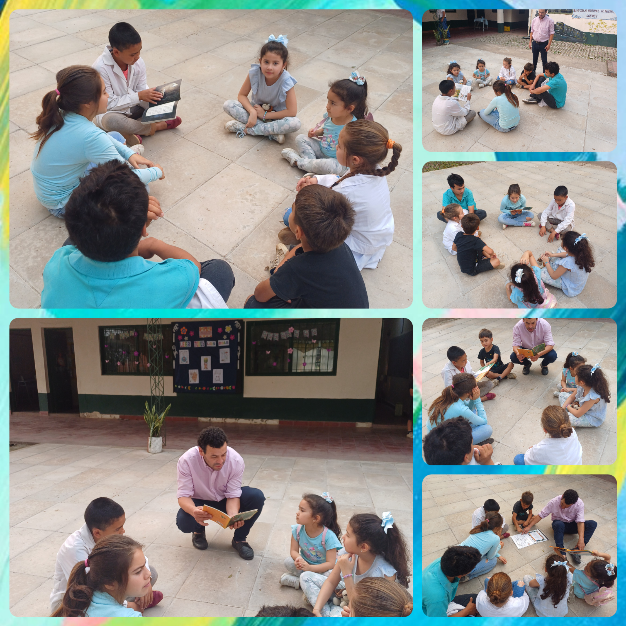 Salimos al patio a compartir una lectura con los alumnos del 1er y 2do ciclo