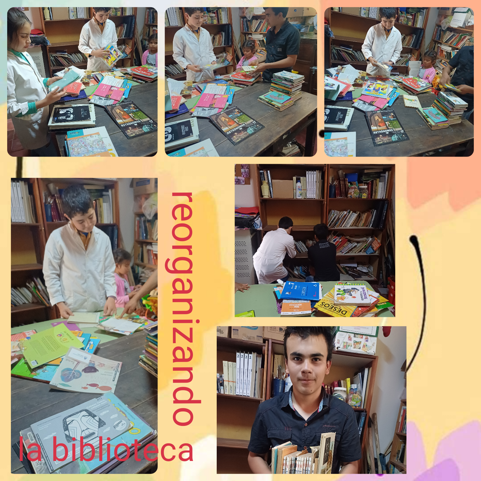 Reorganizando la biblioteca con los alumnos del segundo ciclo